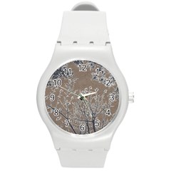 Linear Textured Botanical Motif Design Round Plastic Sport Watch (m) by dflcprintsclothing