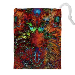 Boho Hippie Trippy Floral Pattern Drawstring Pouch (4xl) by CrypticFragmentsDesign