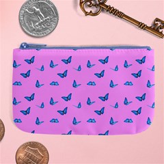 Blue Butterflies At Pastel Pink Color Background Large Coin Purse by Casemiro