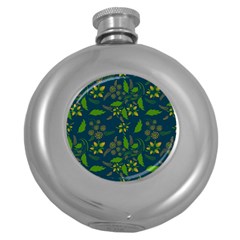 Folk Floral Art Pattern  Flowers Abstract Surface Design  Seamless Pattern Round Hip Flask (5 Oz) by Eskimos