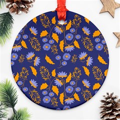 Folk Floral Art Pattern  Flowers Abstract Surface Design  Seamless Pattern Round Ornament (two Sides) by Eskimos