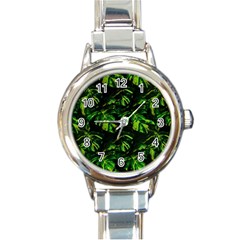 Jungle Camo Tropical Print Round Italian Charm Watch by dflcprintsclothing
