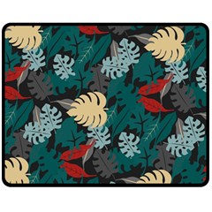 Tropical Autumn Leaves Fleece Blanket (medium)  by tmsartbazaar
