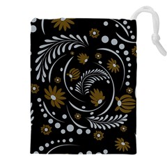 Folk Flowers Pattern Drawstring Pouch (4xl) by Eskimos