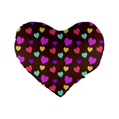 Colorfull Hearts On Choclate Standard 16  Premium Heart Shape Cushions by Daria3107