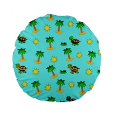Turtle And Palm On Blue Pattern Standard 15  Premium Flano Round Cushions by Daria3107