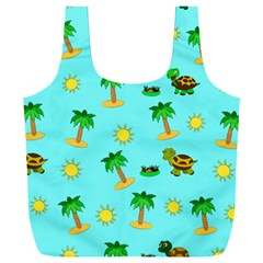 Turtle And Palm On Blue Pattern Full Print Recycle Bag (xxl) by Daria3107