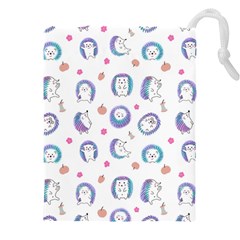 Cute And Funny Purple Hedgehogs On A White Background Drawstring Pouch (4xl) by SychEva