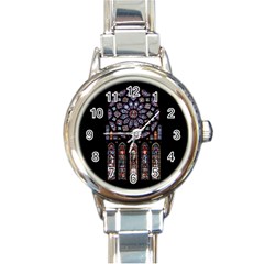 Chartres-cathedral-notre-dame-de-paris-amiens-cath-stained-glass Round Italian Charm Watch by Sudhe