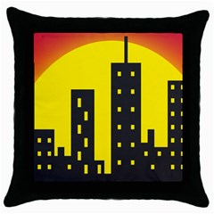 Skyline-city-building-sunset Throw Pillow Case (black) by Sudhe