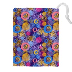 Multicolored Splashes And Watercolor Circles On A Dark Background Drawstring Pouch (4xl) by SychEva