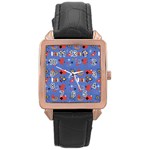 Blue 50s Rose Gold Leather Watch  Front