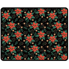 Large Christmas Poinsettias On Black Fleece Blanket (medium)  by PodArtist
