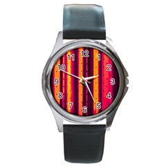 Warped Stripy Dots Round Metal Watch by essentialimage365