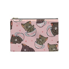 Seamless Pattern Adorable Cat Inside Cup Cosmetic Bag (medium) by Jancukart