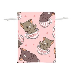 Seamless Pattern Adorable Cat Inside Cup Lightweight Drawstring Pouch (s) by Jancukart