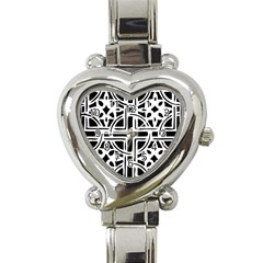 Black And White Geometric Geometry Pattern Heart Italian Charm Watch by Jancukart