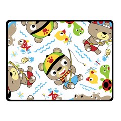 Vector-seamless-pattern-cute-fishing-animals-cartoon Fleece Blanket (small) by Jancukart