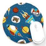 Seamless-pattern-vector-with-spacecraft-funny-animals-astronaut Round Mousepads Front