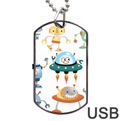 Vector-set-funny-robots-cartoon Dog Tag Usb Flash (one Side) by Jancukart