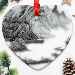 Ink-wash-painting-mountain-rolling-mountains Ornament (heart) by Jancukart