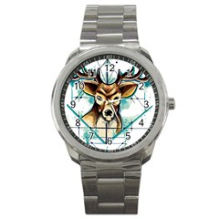 Deer-unicorn-tattoo-drawing-vector-watercolor Sport Metal Watch by Jancukart