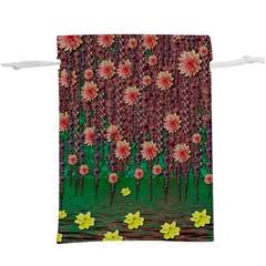 Floral Vines Over Lotus Pond In Meditative Tropical Style  Lightweight Drawstring Pouch (xl) by pepitasart