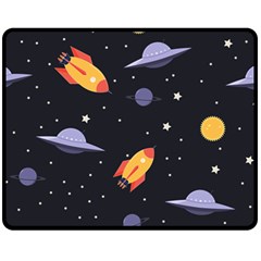 Cosmos Rocket Spaceships Ufo Fleece Blanket (medium)  by Wegoenart