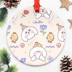 Chicken Dog Flower Sun Pattern Ornament (round) by Sudhe