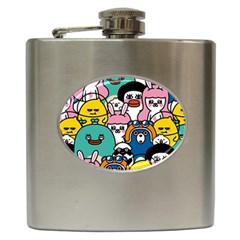 Illustration Animals Cartoon Background Pattern Hip Flask (6 Oz) by Sudhe