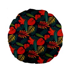 Leaves Pattern Wallpaper Seamless Standard 15  Premium Flano Round Cushions by Sudhe