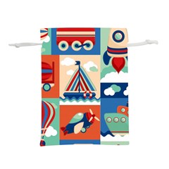 Toy Transport Cartoon Seamless-pattern-with-airplane-aerostat-sail Yacht Vector Illustration Lightweight Drawstring Pouch (m) by Jancukart