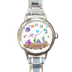 Alien Ufo Star Universe Star Vector Image Round Italian Charm Watch by Jancukart