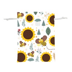 Nature Honeybee Sunflower Leaves Leaf Seamless Background Lightweight Drawstring Pouch (s) by Jancukart