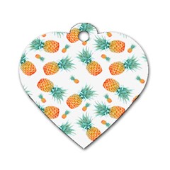 Pineapple Background Pattern Fruit Dog Tag Heart (two Sides) by Wegoenart
