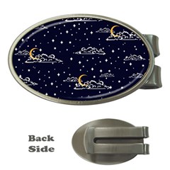 Hand Drawn Scratch Style Night Sky With Moon Cloud Space Among Stars Seamless Pattern Vector Design Money Clips (oval)  by Ravend