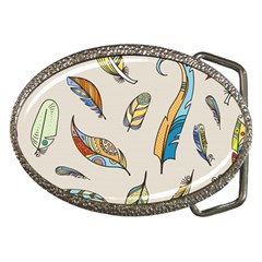 Vector-boho-doodle-feathers-seamless-pattern-illustration Belt Buckles by Jancukart