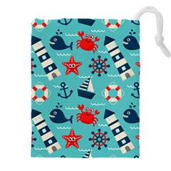 Seamless-pattern-nautical-icons-cartoon-style Drawstring Pouch (4xl) by Jancukart