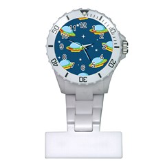 Seamless Pattern Ufo With Star Space Galaxy Background Plastic Nurses Watch by Wegoenart