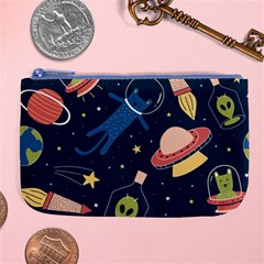 Seamless Pattern With Funny Alien Cat Galaxy Large Coin Purse by Wegoenart
