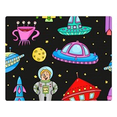 Seamless Pattern With Space Object Ufo Rocket Alien Hand Drawn Element Space Double Sided Flano Blanket (large)  by Wegoenart