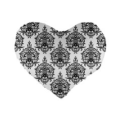Black And White Ornament Damask Vintage Standard 16  Premium Flano Heart Shape Cushions by ConteMonfrey