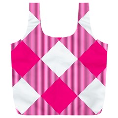 Pink And White Diagonal Plaids Full Print Recycle Bag (xxl) by ConteMonfrey