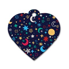 Colorful-background-moons-stars Dog Tag Heart (one Side) by Wegoenart