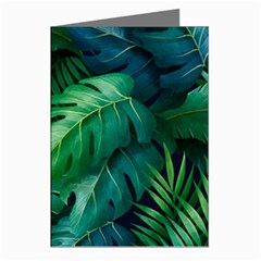 Tropical Green Leaves Background Greeting Cards (pkg Of 8) by Wegoenart