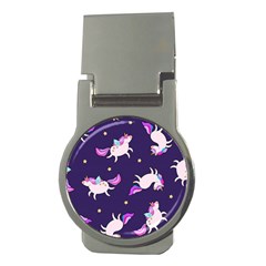 Fantasy Fat Unicorn Horse-pattern Fabric Design Money Clips (round)  by Wegoenart