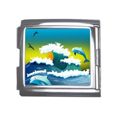 Dolphin Seagull Sea Ocean Wave Blue Water Mega Link Italian Charm (18mm) by Wegoenart