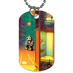 Illustration Robot Cute Sweet Futuristic Dog Tag (two Sides) by Wegoenart