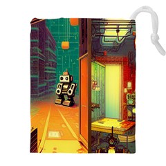 Illustration Robot Cute Sweet Futuristic Drawstring Pouch (4xl) by Wegoenart