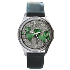 Vine On Damaged Wall Photo Round Metal Watch by dflcprintsclothing